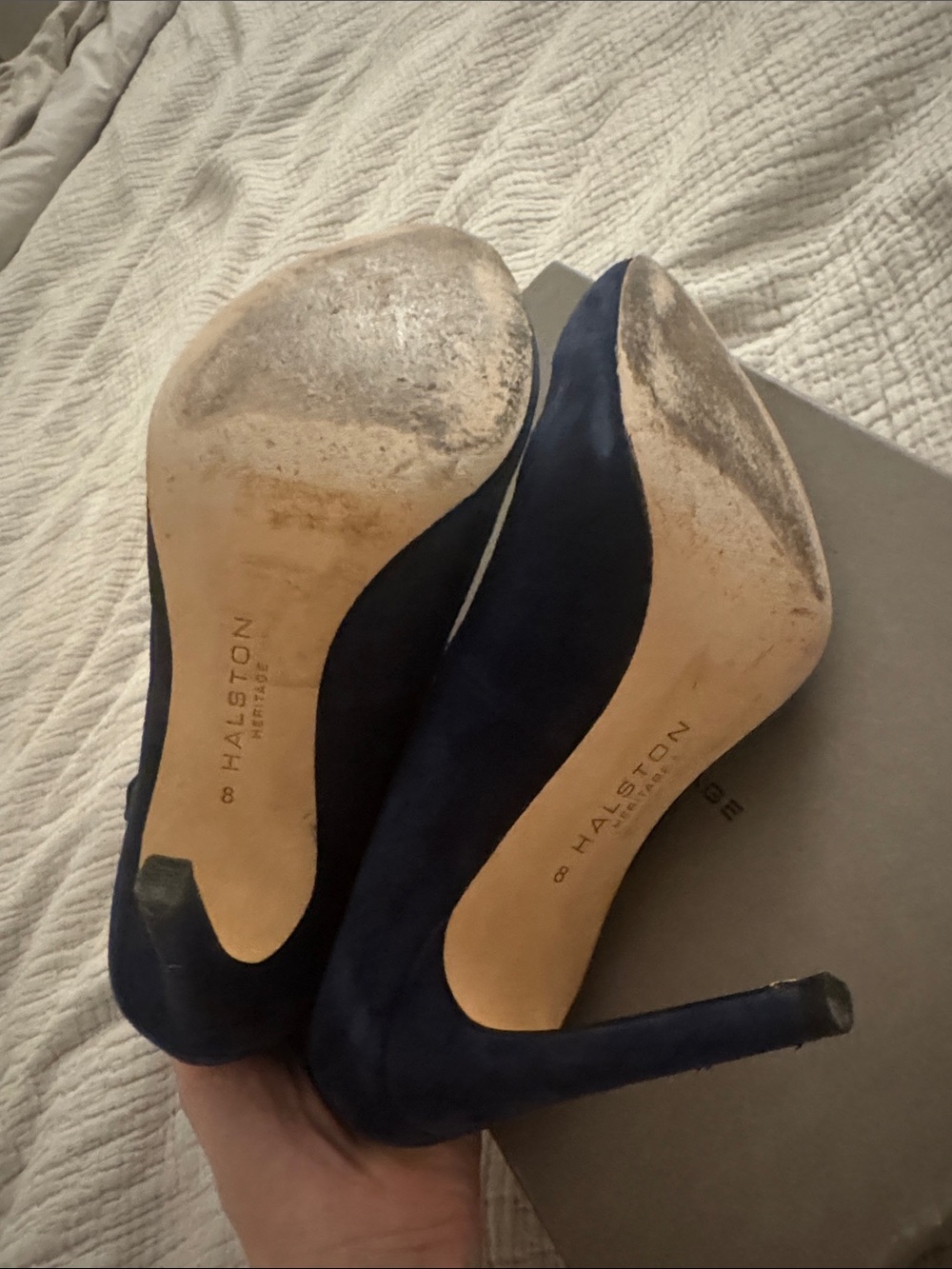 Halston Heritage Navy Suede Mary Jane Pumps - Picture 5 of 5